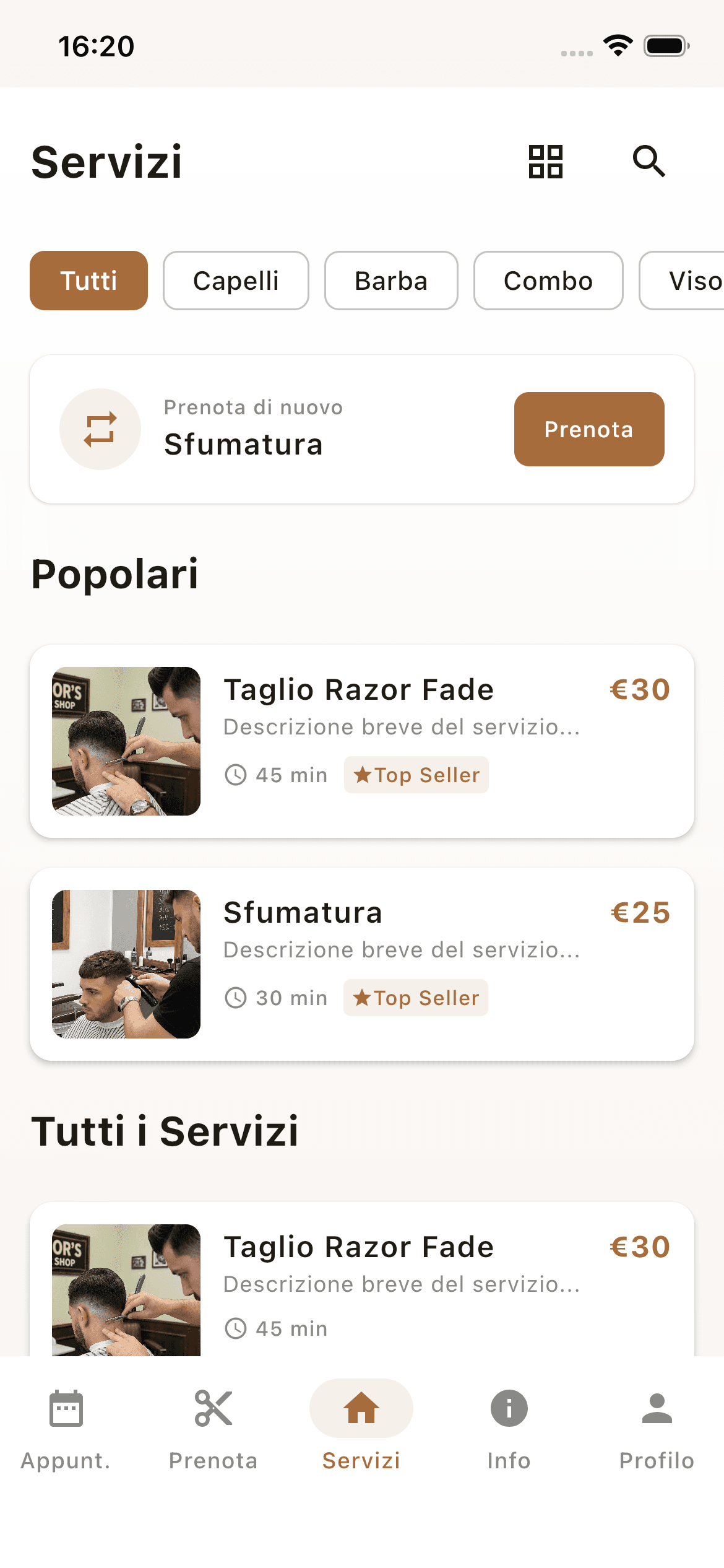 Catalogo servizi app parrucchiere