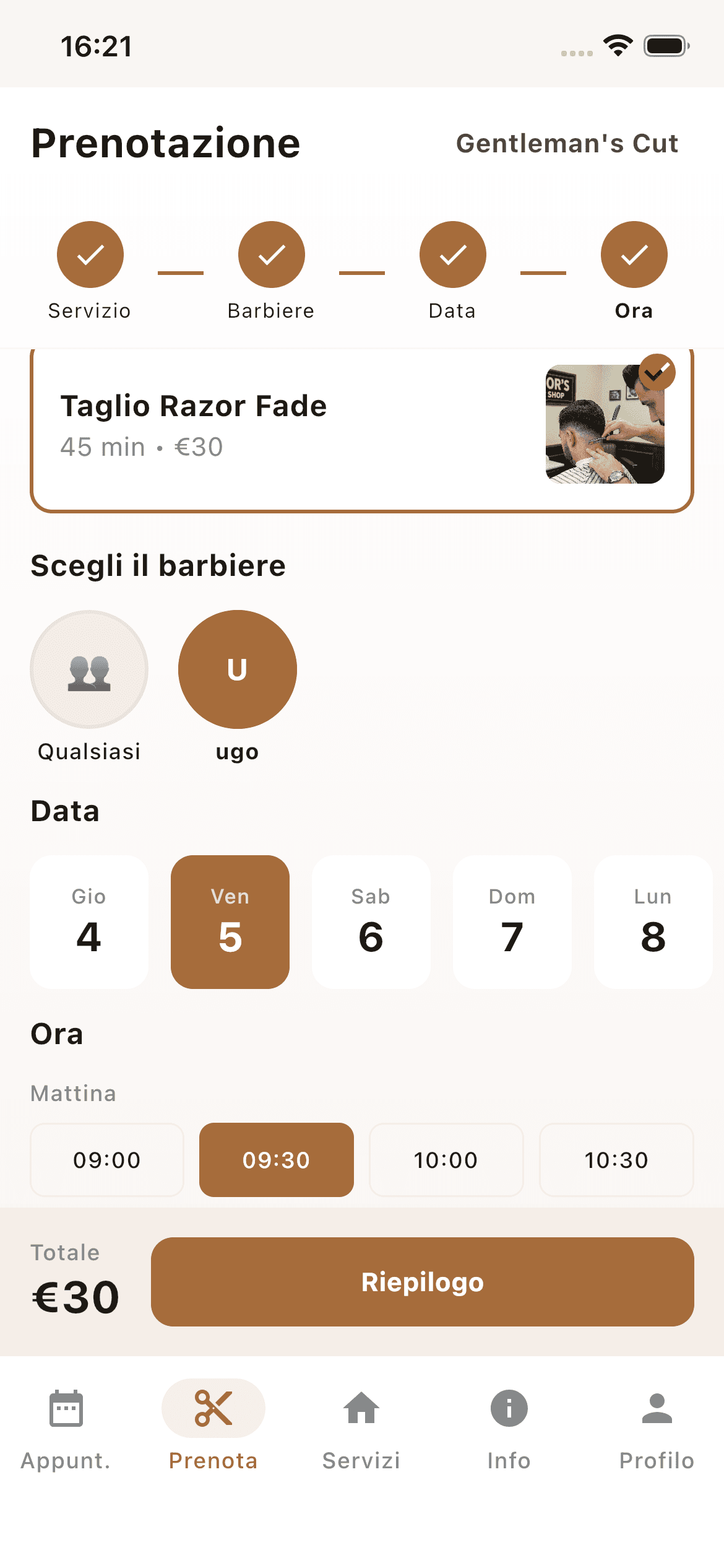 Scelta orario prenotazione parrucchiere